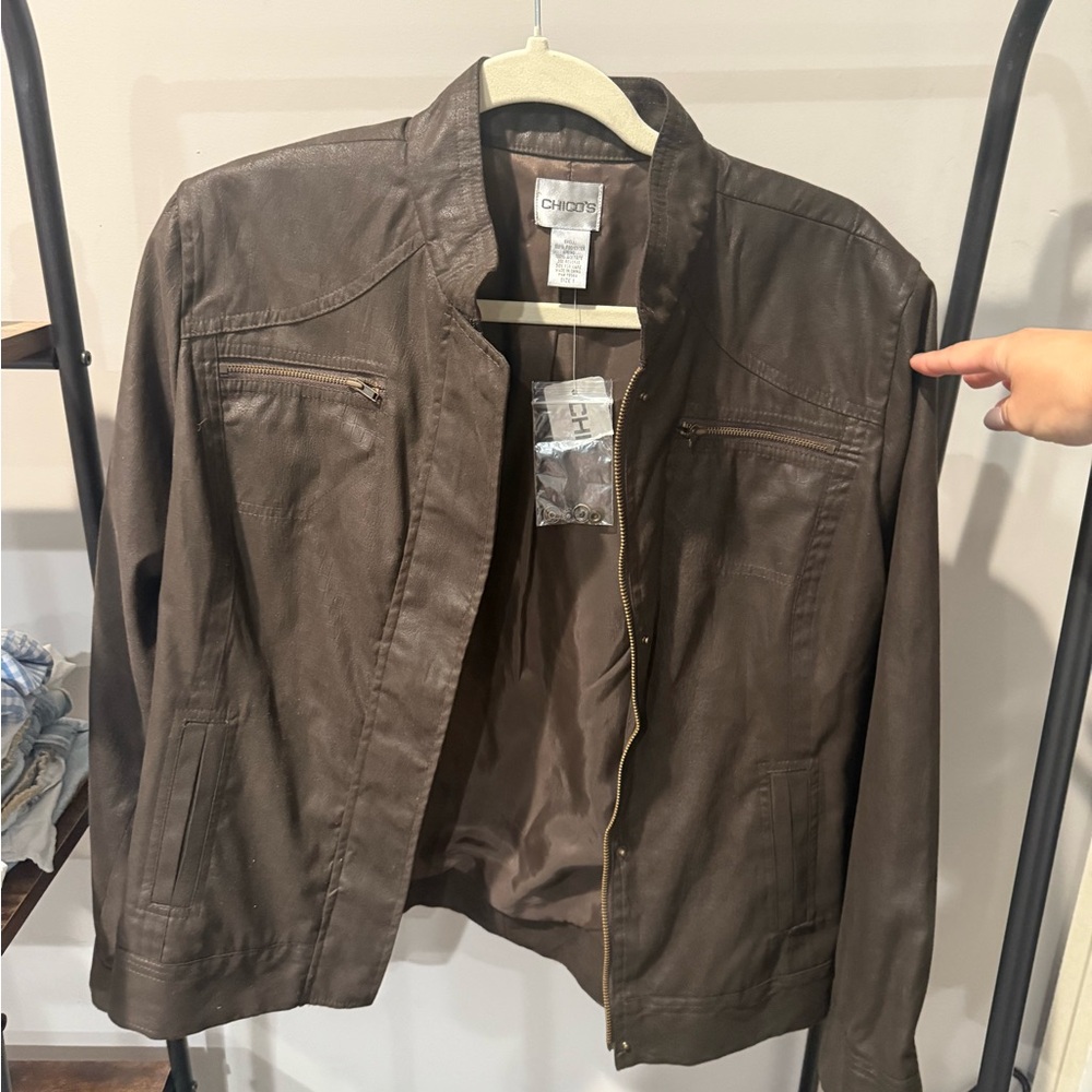 Chico's Smooth Foil Stellar Jacket Brown
